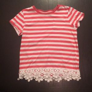 Pink and white stripped shirt with lace trim